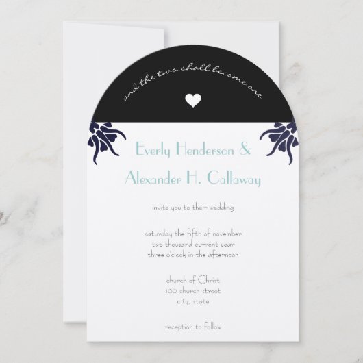 Invitation de mariage chrétien Art Déco avec fleur (Devant)