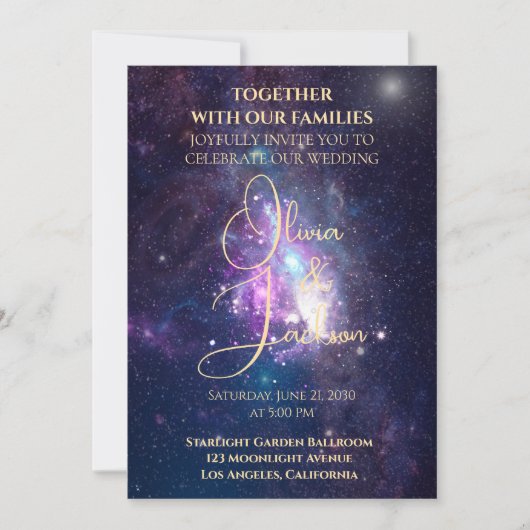 Invitation de mariage Ciel étoilé nocturne (Devant)