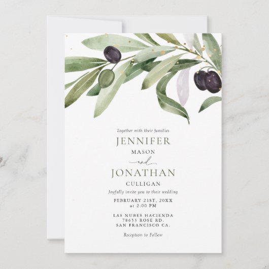 Invitation de mariage classique à la branche d'oli (Devant)