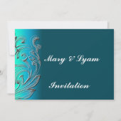 Invitation de mariage classique aqua en relief (Dos)
