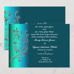 Invitation de mariage classique aqua en relief