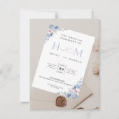 Invitation de mariage, classique avec fleurs bleue (Dos)