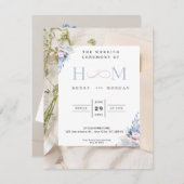 Invitation de mariage, classique avec fleurs bleue (Devant / Derrière)