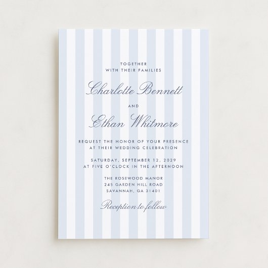 Invitation de mariage classique bleu rayé Préppy