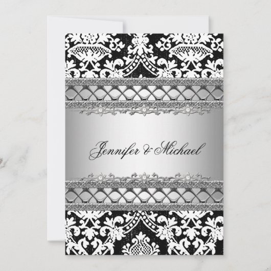 Invitation de mariage classique damassé pour la fê (Devant)