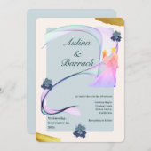 Invitation de mariage classique doré violet vert é (Devant / Derrière)