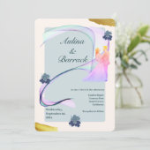 Invitation de mariage classique doré violet vert é (Debout devant)