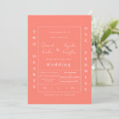 Invitation de mariage classique élégante pêche (Debout devant)