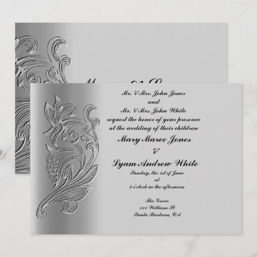 Invitation de mariage classique embossée (Devant / Derrière)