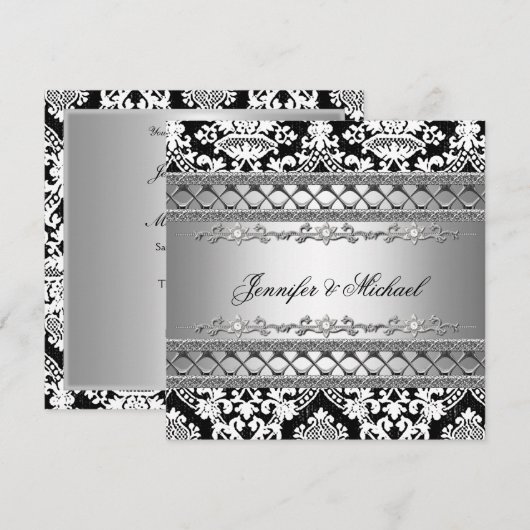 Invitation de mariage classique en Damas (Devant / Derrière)
