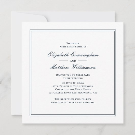 Invitation de mariage classique et simple et éléga (Devant)