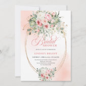 Invitation de mariage classique rose et or avec fl (Devant)