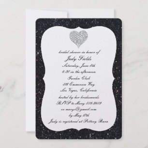 Invitation de mariage coeur diamant paillettes noi