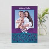 Invitation de mariage | Coeurs Turquoises, violets (Debout devant)