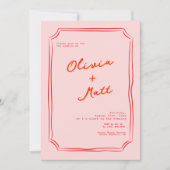Invitation de mariage colorée rouge et rose (Devant)
