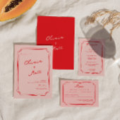 Invitation de mariage colorée Rouge + Rose