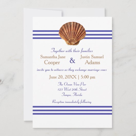 Invitation de mariage - Coquillage nautique (Devant)