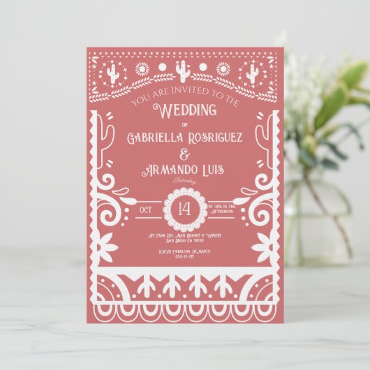 Invitation de mariage corail rose et blanc en papi (Debout devant)