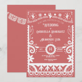Invitation de mariage corail rose et blanc en papi (Devant / Derrière)