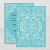 Invitation de mariage Corner Flourish Bleu) (Devant / Derrière)
