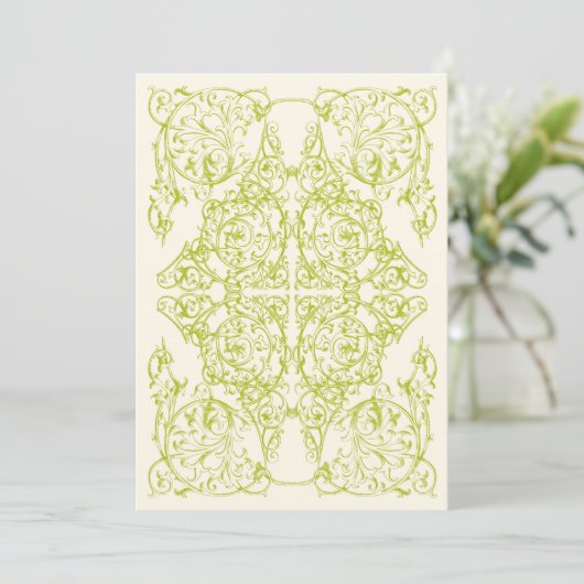 Invitation de mariage Corner Flourish (Chartreuse) (Debout devant)
