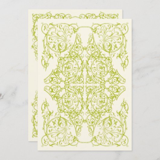 Invitation de mariage Corner Flourish (Chartreuse) (Devant / Derrière)
