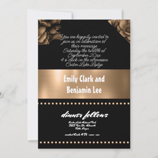 invitation de mariage couleur or floral (Devant)