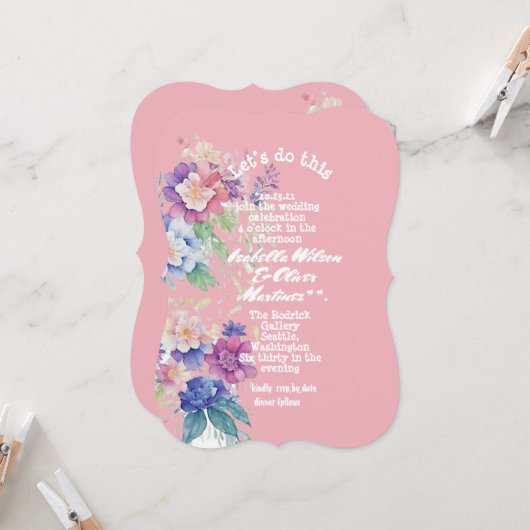 invitation de mariage couleur rose floral (Devant/Arrière en situation)