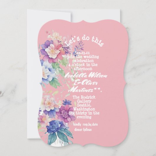 invitation de mariage couleur rose floral (Devant)