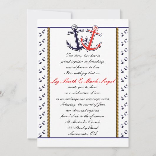 Invitation de mariage couple amour ancre nautique (Devant)