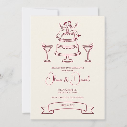 Invitation de mariage couple gâteau de mariage Lig (Devant)