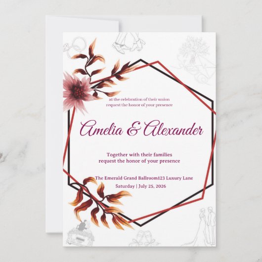 Invitation de mariage · Couverture florale élégant (Devant)