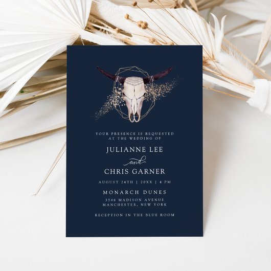 Invitation de mariage crâne de bœuf Boho Chic