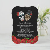 Invitation de mariage Crânes de Sucre Roses Rouges (Debout devant)