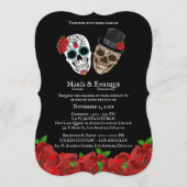 Invitation de mariage Crânes de Sucre Roses Rouges (Devant)