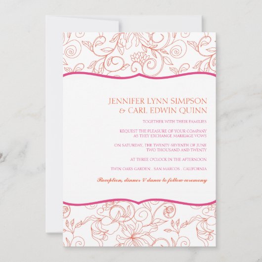 Invitation de mariage Dalia (Orange & Fuschia) (Devant)