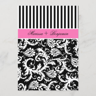 Invitation de Mariage damassé à rayures noir et bl
