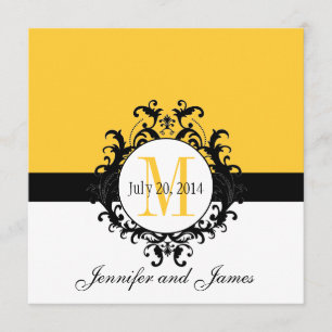 Invitation de Mariage damassé au Monogramme jaune