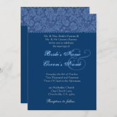 Invitation de Mariage damassé au tourbillon bleu e (Devant / Derrière)