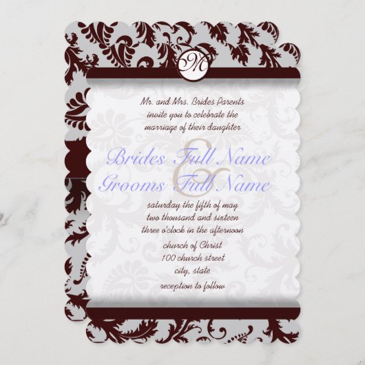Invitation de Mariage damassé Brown au chocolat pr (Devant / Derrière)