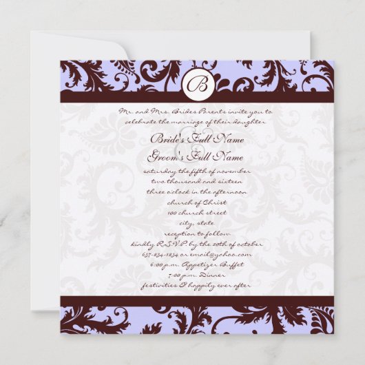 Invitation de Mariage damassé Brown au chocolat pr (Devant)