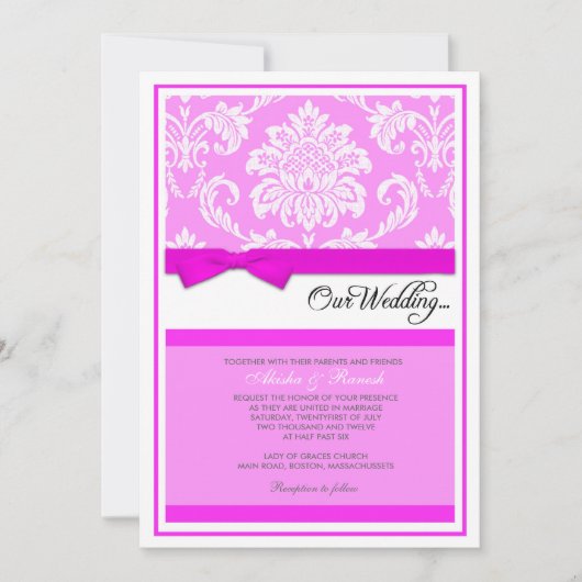 Invitation de mariage damassé dans le rose (Devant)