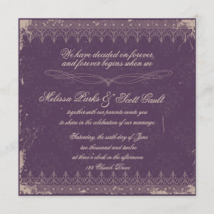 Invitation de mariage damassé d'aubergine de