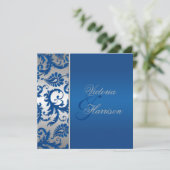 Invitation de mariage damassé de bleu d'argent et (Debout devant)
