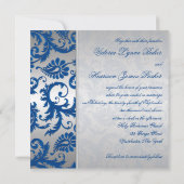 Invitation de mariage damassé de bleu d'argent et (Dos)