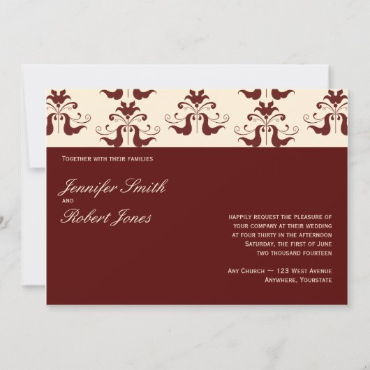 Invitation de mariage damassé de Bourgogne et de (Devant)