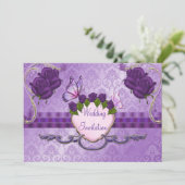 Invitation de mariage damassé de rose de pourpre (Debout devant)