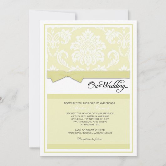 Invitation de mariage damassé en crème (Devant)