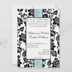 Invitation de Mariage damassé Floral noir/bleu