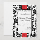 Invitation de Mariage damassé Floral Noir/Rouge (Devant / Derrière)